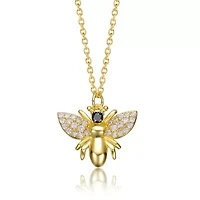 Lab Created 14K Gold Plated with Clear Cubic Zirconia Wasp Pendant Necklace for Kids
