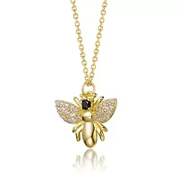 Lab Created 14K Gold Plated with Clear Cubic Zirconia Wasp Pendant Necklace for Kids