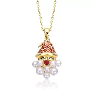 Lab Created 14K Gold Plated with Colored Cubic Zirconia & White Pearl Santa face Christmas Pendant necklace