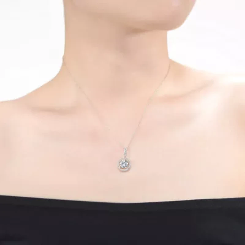 Lab Created White Gold Plated with Clear Cubic Zirconia Solitaire Halo Drop Pendant Necklace