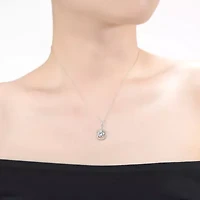 Lab Created White Gold Plated with Clear Cubic Zirconia Solitaire Halo Drop Pendant Necklace