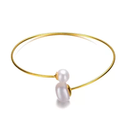 Lab Created Sterling Silver 14K Gold Plating with White Freshwater Pearl Bypass Bracelet