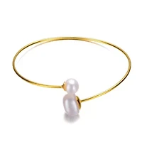 Lab Created Sterling Silver 14K Gold Plating with White Freshwater Pearl Bypass Bracelet