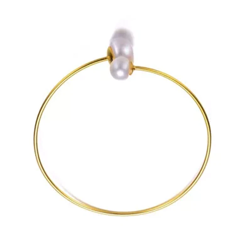 Lab Created Sterling Silver 14K Gold Plating with White Freshwater Pearl Bypass Bracelet