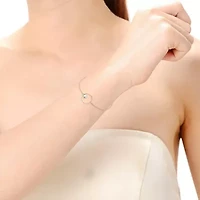 Lab Created 14K Gold Plated with White Genuine Freshwater Pearl Asymmetrical Wire Halo Delicate Bracelet