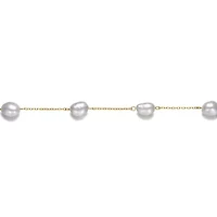 Lab Created Sterling Silver 14K Gold Plated with Gray Freshwater Pearl Station Bracelet