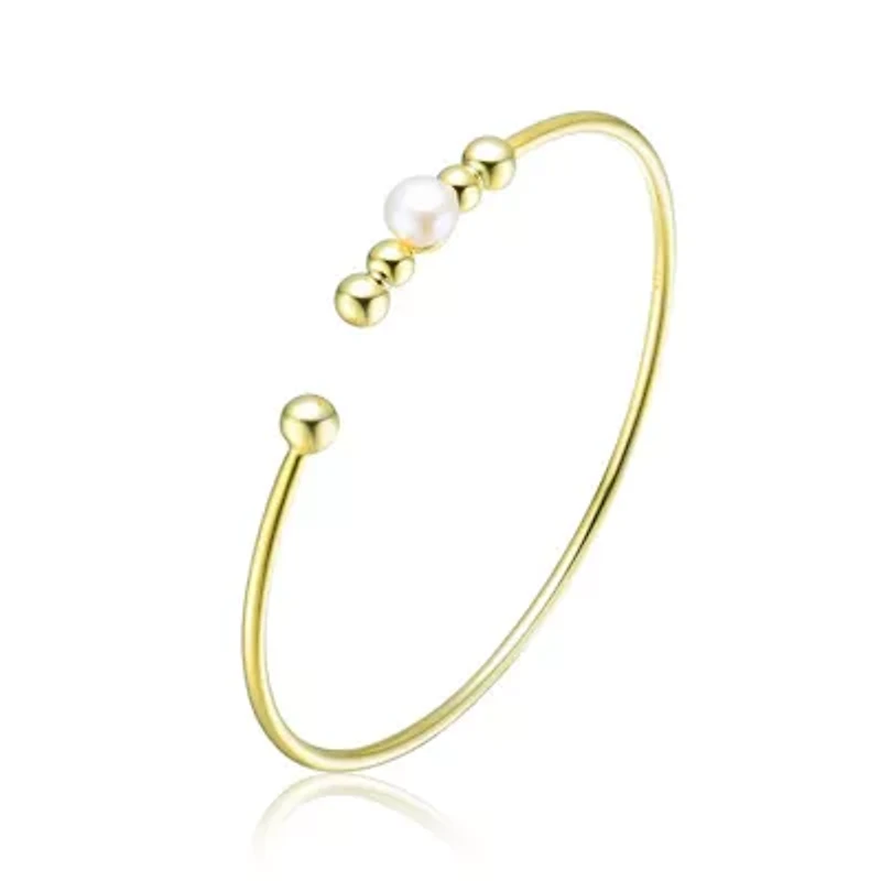 Lab Created Sterling Silver 14K Gold Plated with 6.5MM Freshwater Pearl Bangle Bracelet