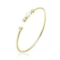 Lab Created Sterling Silver 14K Gold Plated with 6.5MM Freshwater Pearl Bangle Bracelet