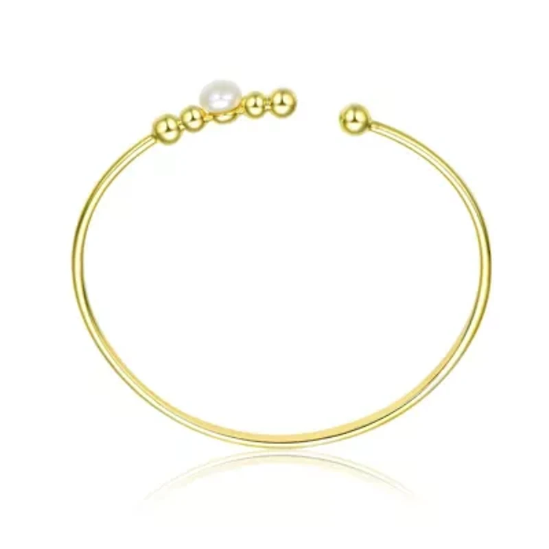 Lab Created Sterling Silver 14K Gold Plated with 6.5MM Freshwater Pearl Bangle Bracelet