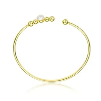 Lab Created Sterling Silver 14K Gold Plated with 6.5MM Freshwater Pearl Bangle Bracelet