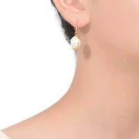 Lab Created Sterling Silver 14K Gold Plated with White Genuine Freshwater Pearl Dangle Earrings