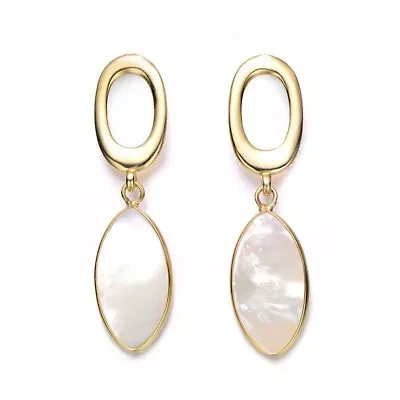 Lab Created Sterling Silver 14K Gold Plated with White Pearl Drop Earrings