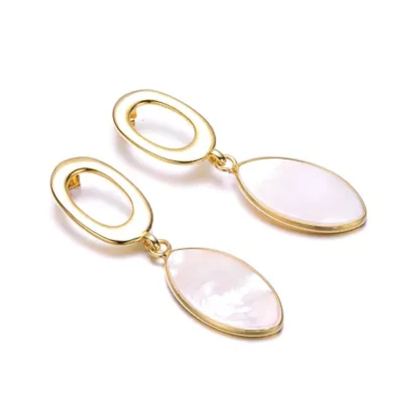 Lab Created Sterling Silver 14K Gold Plated with White Pearl Drop Earrings