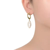 Lab Created Sterling Silver 14K Gold Plated with White Pearl Drop Earrings