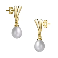 Lab Created Sterling Silver 14K Gold Plated with White Freshwater Pearl XOXO Hugs & Kisses Drop Earrings