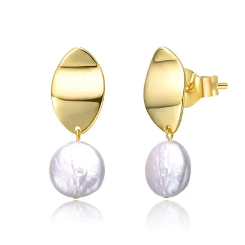 Lab Created Sterling Silver 14K Gold-Plated with White Coin Pearl Drop Earrings