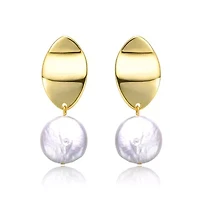 Lab Created Sterling Silver 14K Gold-Plated with White Coin Pearl Drop Earrings