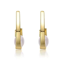 Lab Created Sterling Silver 14K Gold-Plated with White Freshwater Pearl Drops Ribbon Half-Hoop Earrings
