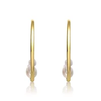 Lab Created Sterling Silver 14K Gold Plated with White Freshwater Pearl Cluster C-Hoop Earrings