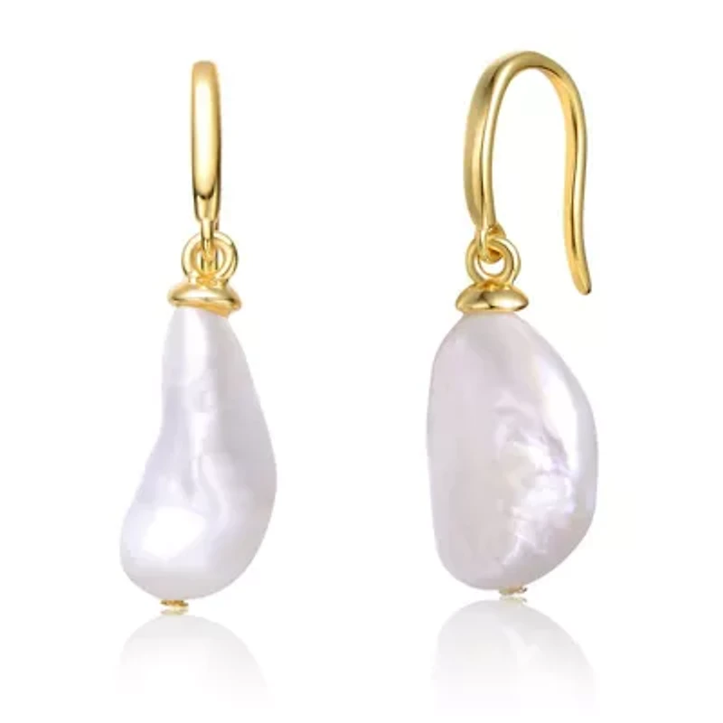 Lab Created Sterling Silver 14K Gold-Plated with Freshwater Pearl Hook Earrings