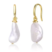 Lab Created Sterling Silver 14K Gold-Plated with Freshwater Pearl Hook Earrings