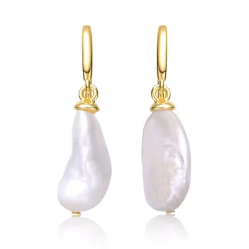 Lab Created Sterling Silver 14K Gold-Plated with Freshwater Pearl Hook Earrings