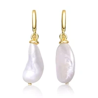 Lab Created Sterling Silver 14K Gold-Plated with Freshwater Pearl Hook Earrings