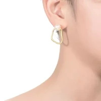 Lab Created Sterling Silver 14K Gold Plated with White Genuine Freshwater Pearl Drop Round Earrings