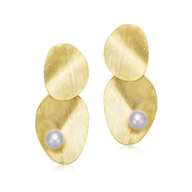 Lab Created Rozzato Sterling Silver 14K Gold Plated with Genuine Freshwater Pearl Unique Earrings