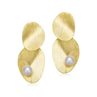 Lab Created Rozzato Sterling Silver 14K Gold Plated with Genuine Freshwater Pearl Unique Earrings