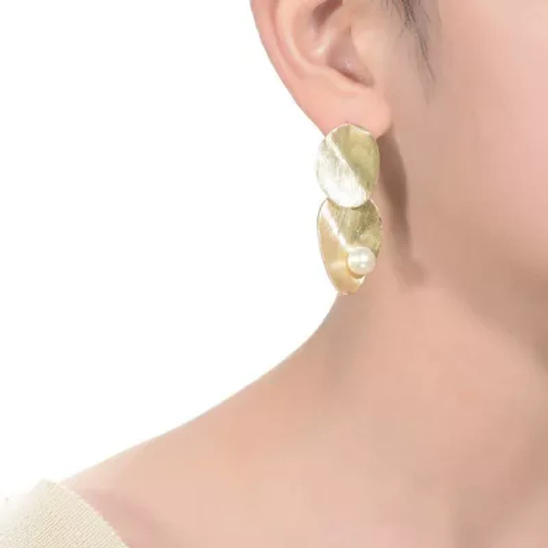 Lab Created Rozzato Sterling Silver 14K Gold Plated with Genuine Freshwater Pearl Unique Earrings