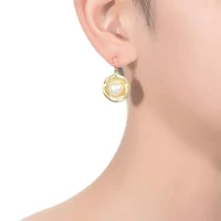 Lab Created Sterling Silver 14K Gold Plated with White Genuine Freshwater Round Pearl Hook Earrings