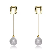Lab Created Sterling Silver 14K Gold Plated with White Genuine Freshwater Pearl Drop Earrings