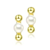 Lab Created Sterling Silver 14K Gold Plated with 5.5MM Freshwater Pearls Ball Earrings