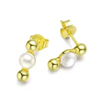 Lab Created Sterling Silver 14K Gold Plated with 5.5MM Freshwater Pearls Ball Earrings