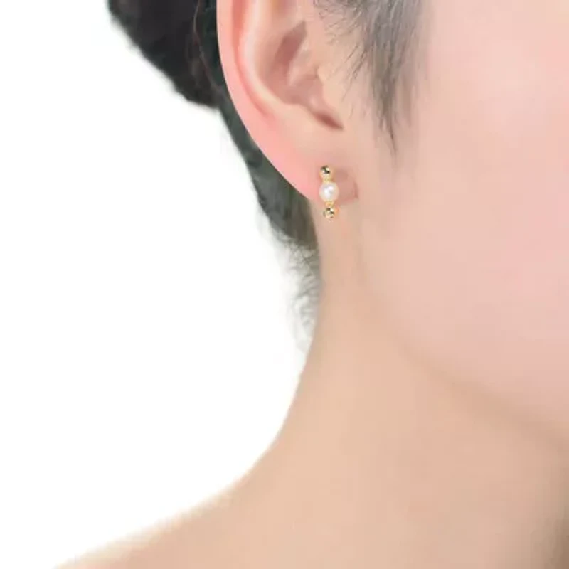 Lab Created Sterling Silver 14K Gold Plated with 5.5MM Freshwater Pearls Ball Earrings