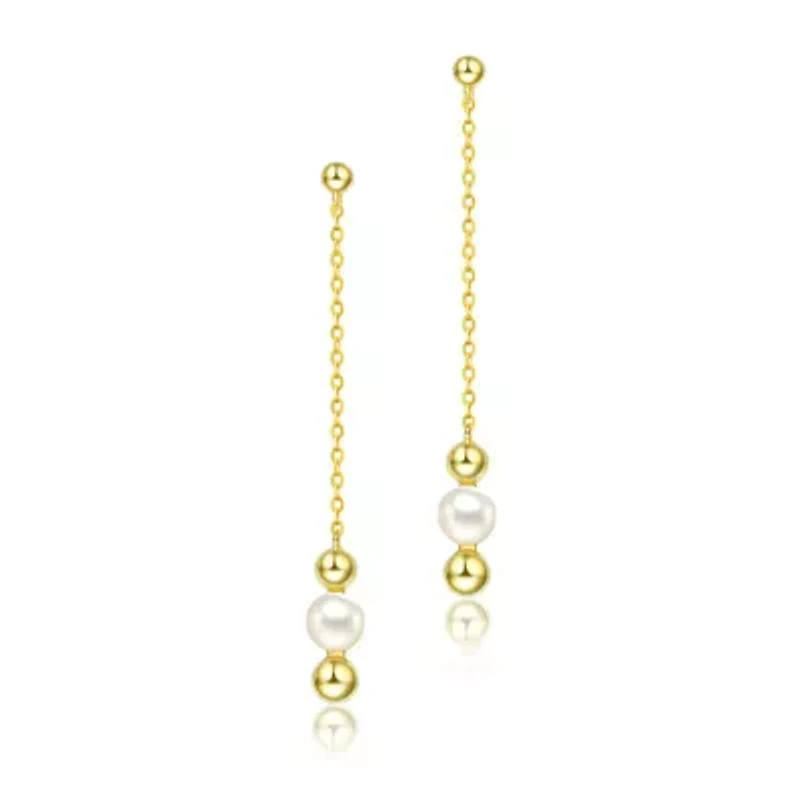 Lab Created Sterling Silver 14K Gold Plated with White 5.5MM Fresh Water Pearls Drop Earrings