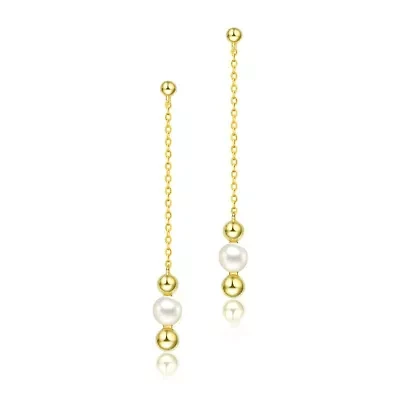 Lab Created Sterling Silver 14K Gold Plated with White 5.5MM Fresh Water Pearls Drop Earrings