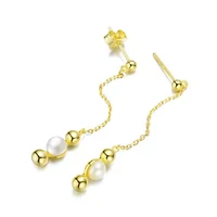 Lab Created Sterling Silver 14K Gold Plated with White 5.5MM Fresh Water Pearls Drop Earrings