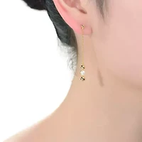Lab Created Sterling Silver 14K Gold Plated with White 5.5MM Fresh Water Pearls Drop Earrings