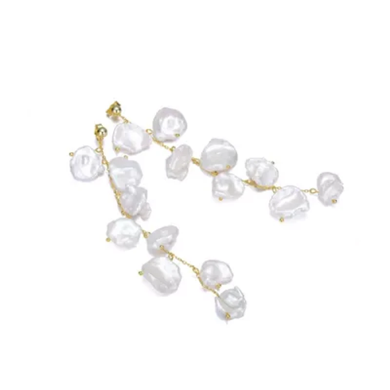 Lab Created Sterling Silver 14K Gold Plated with White Genuine Freshwater Pearl Drop Earrings
