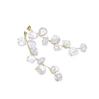 Lab Created Sterling Silver 14K Gold Plated with White Genuine Freshwater Pearl Drop Earrings