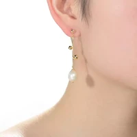 Lab Created Sterling Silver 14K Gold Plated with White Genuine Freshwater Pearl Drop Earrings