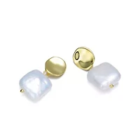 Lab Created Sterling Silver 14K Gold Plating with White Genuine Freshwater Pearl Dangling Earrings