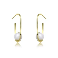 Lab Created Sterling Silver 14K Gold Plating with White Genuine Freshwater Pearl Square Hoop Earrings