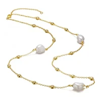 Lab Created Sterling Silver 14K Gold Plated with White Freshwater Pearl Bead Station Necklace