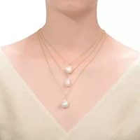 Lab Created Sterling Silver 14K Gold Plated with White Freshwater Pearl Layered Necklace