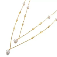Lab Created Sterling Silver 14K Gold Plated with Freshwater Pearl Layered Necklace