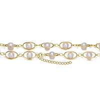 Lab Created Sterling Silver 14K Gold Plated with White Genuine Freshwater Pearl & Cubic Zirconia Link Adjustable Necklace