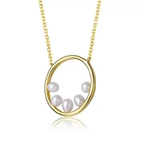 Lab Created Sterling Silver 14K Gold Plated with White Freshwater Pearl Halo Eternity Circle Pendant Layering Necklace